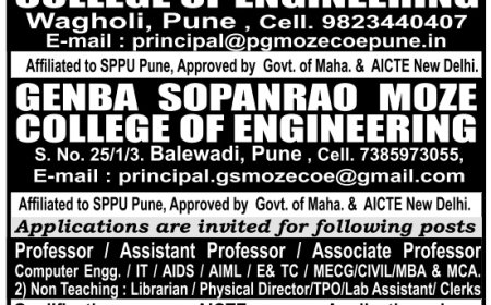 parvatibai genba moze college of engineering, pune, genba sopanrao moze college of engineering, pune wanted faculty & non-teaching staff