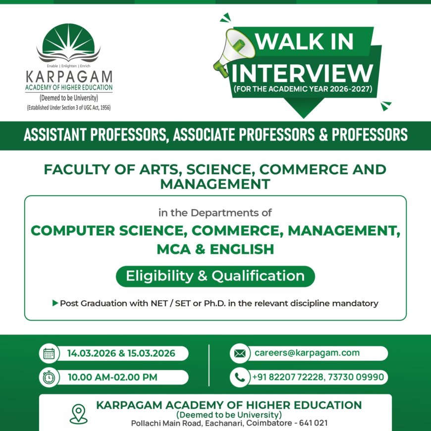 karpagam academy of higher education wanted teaching faculty